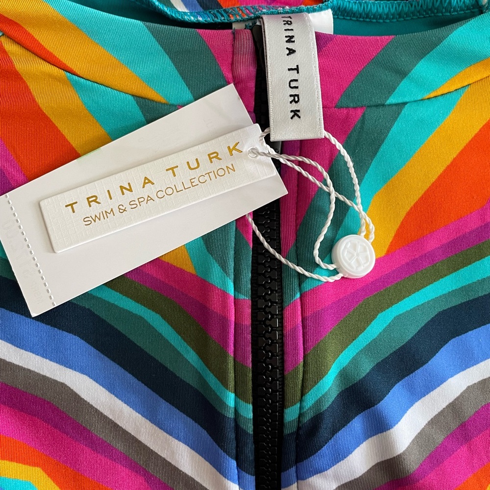 Trina Turk Multi-Color Chevron Long-Sleeve One-Piece Swimsuit - Picture 2 of 13